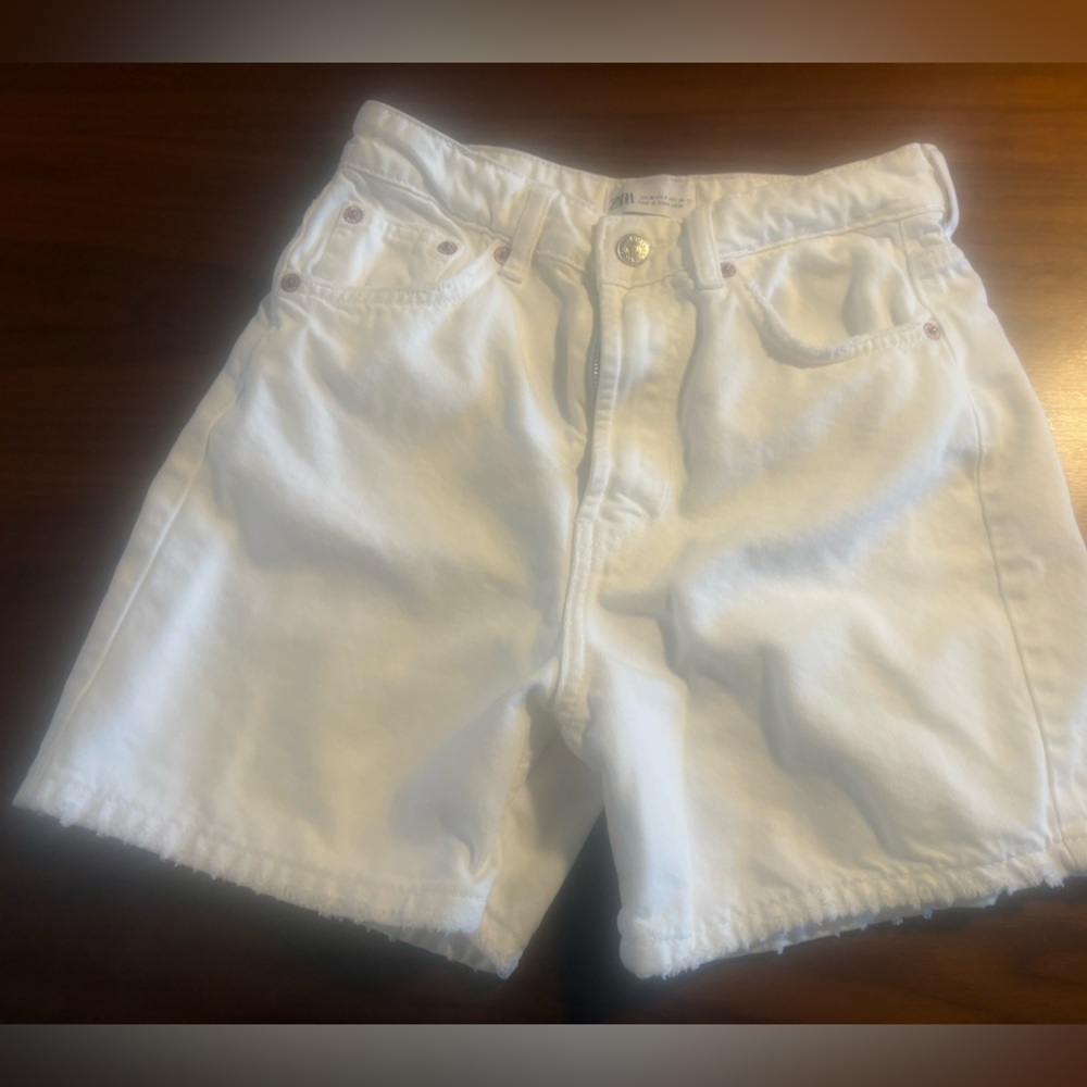 White Zara Women's High Waist Denim Shorts